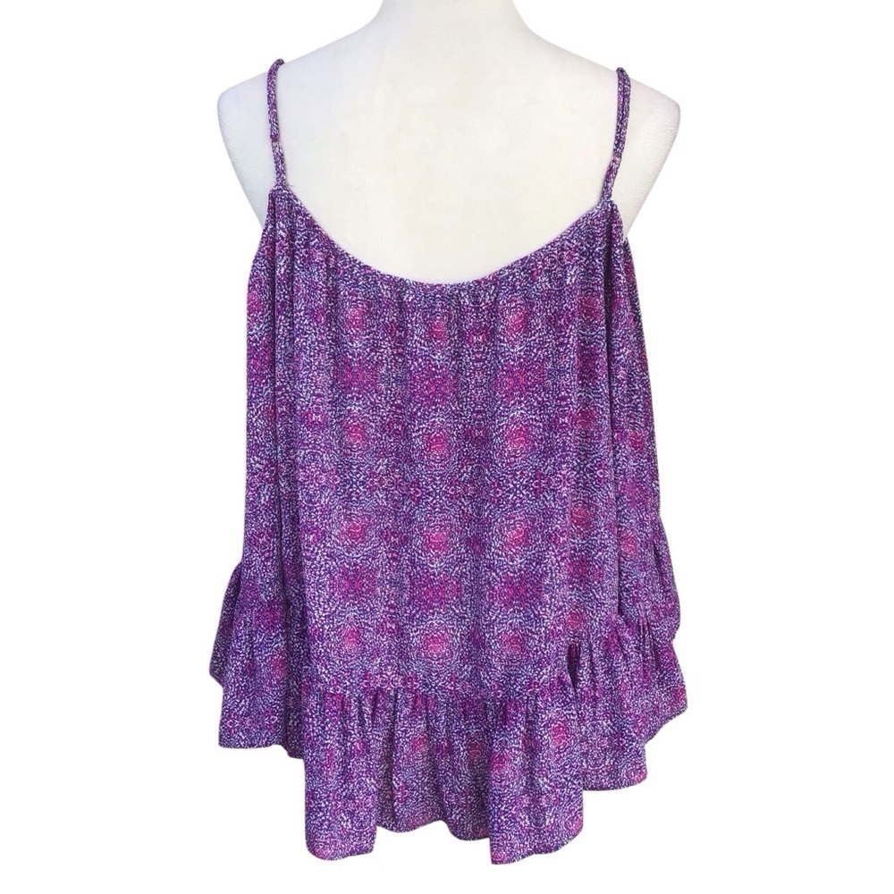 Aqua Women's Cold Shoulder 3/4 Sleeve Ruffle Blouse Small Purple Multi